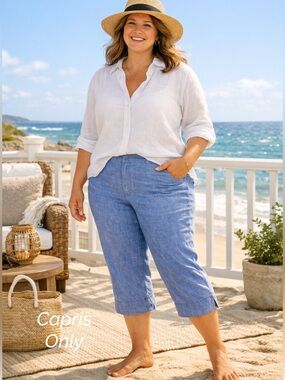 Talbots Blue Linen Blend Capri Pants